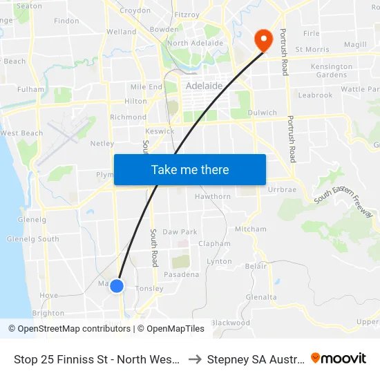 Stop 25 Finniss St - North West side to Stepney SA Australia map