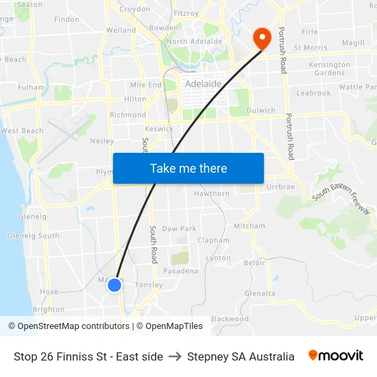 Stop 26 Finniss St - East side to Stepney SA Australia map