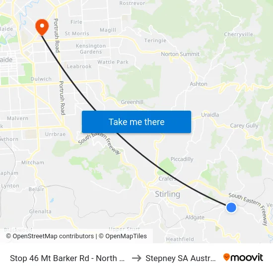 Stop 46 Mt Barker Rd - North side to Stepney SA Australia map
