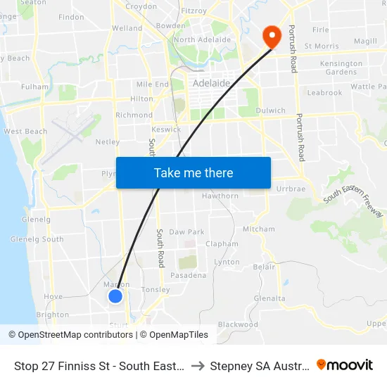 Stop 27 Finniss St - South East side to Stepney SA Australia map