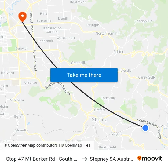 Stop 47 Mt Barker Rd - South side to Stepney SA Australia map