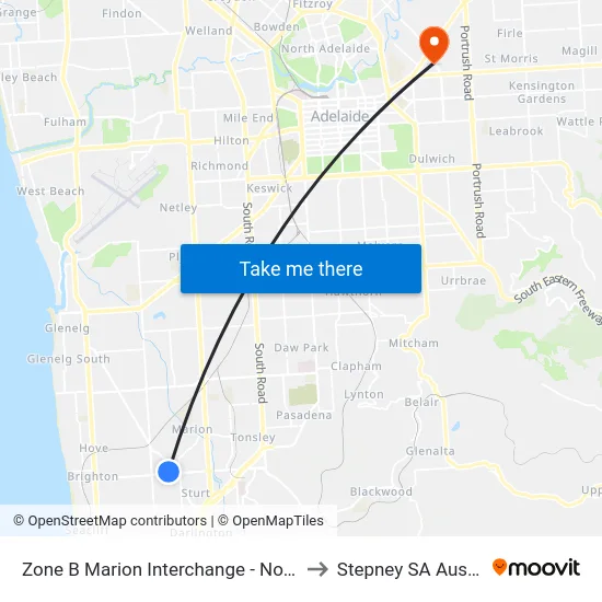 Zone B Marion Interchange - North side to Stepney SA Australia map