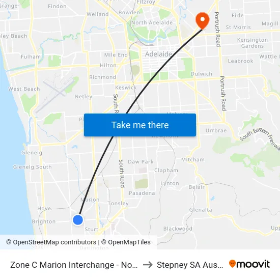 Zone C Marion Interchange - North side to Stepney SA Australia map