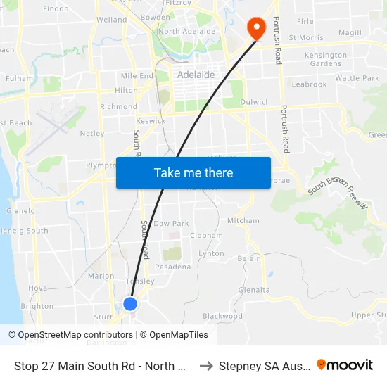 Stop 27 Main South Rd - North West side to Stepney SA Australia map