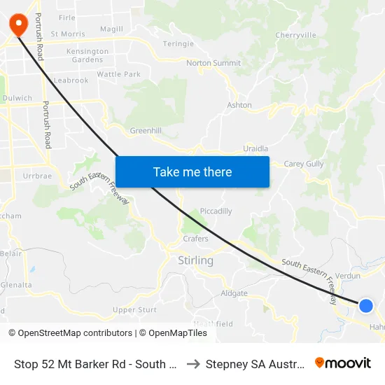 Stop 52 Mt Barker Rd - South side to Stepney SA Australia map