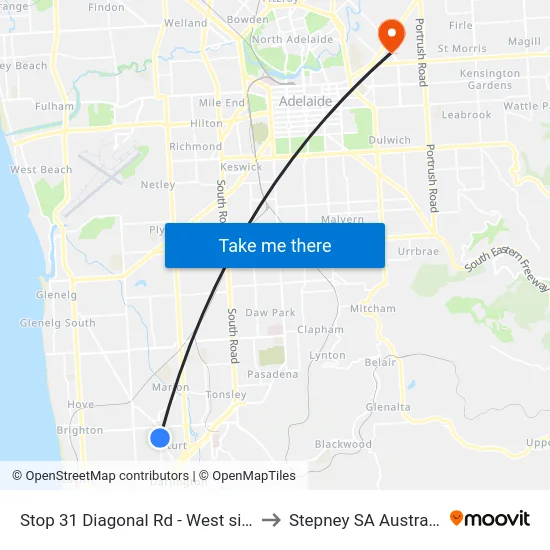 Stop 31 Diagonal Rd - West side to Stepney SA Australia map