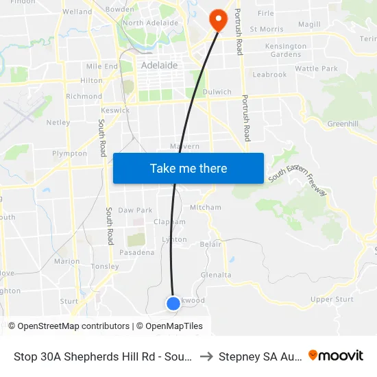 Stop 30A Shepherds Hill Rd - South East side to Stepney SA Australia map