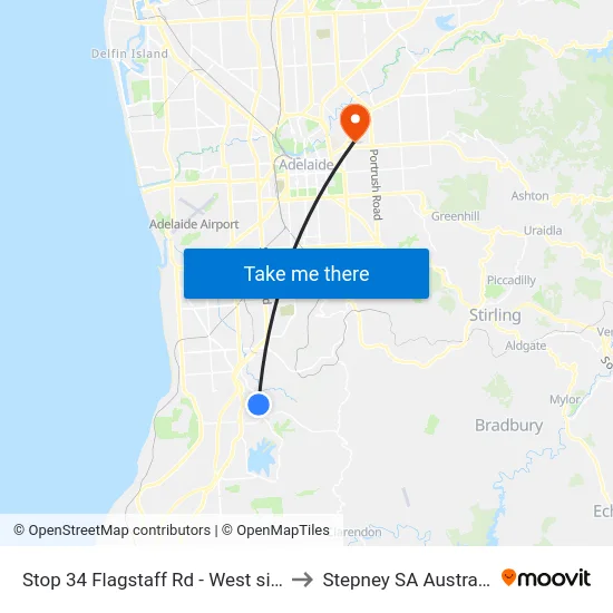 Stop 34 Flagstaff Rd - West side to Stepney SA Australia map
