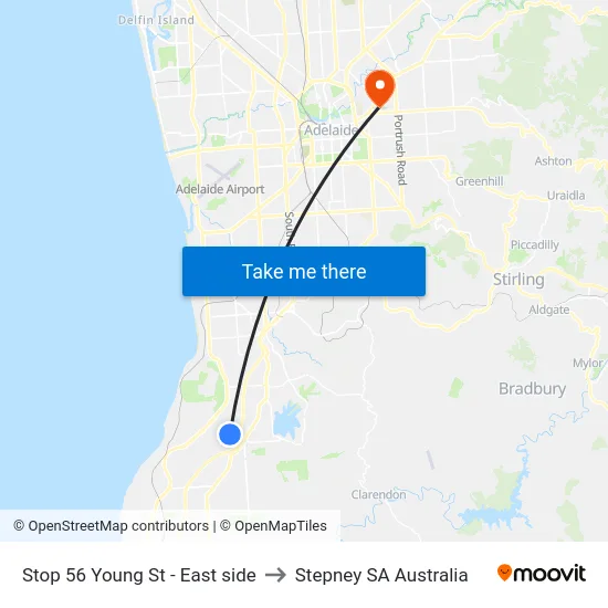 Stop 56 Young St - East side to Stepney SA Australia map