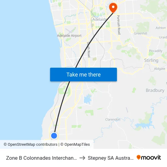 Zone B Colonnades Interchange to Stepney SA Australia map