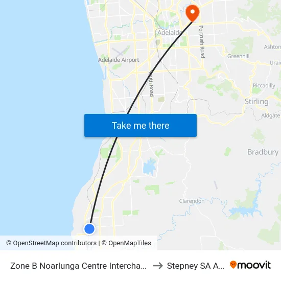 Zone B Noarlunga Centre Interchange - West side to Stepney SA Australia map