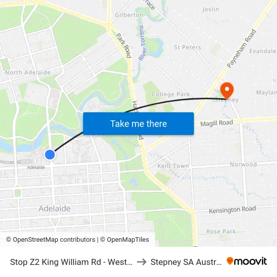 Stop Z2 King William Rd - West side to Stepney SA Australia map