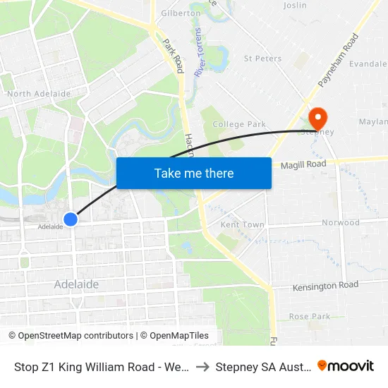 Stop Z1 King William Road - West Side to Stepney SA Australia map