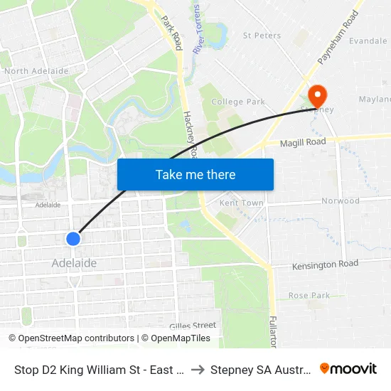 Stop D2 King William St - East side to Stepney SA Australia map