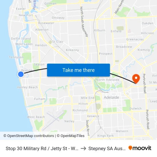 Stop 30 Military Rd / Jetty St - West side to Stepney SA Australia map