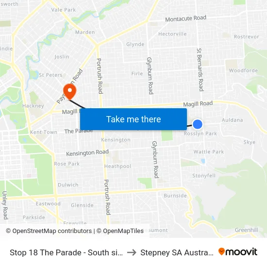 Stop 18 The Parade - South side to Stepney SA Australia map