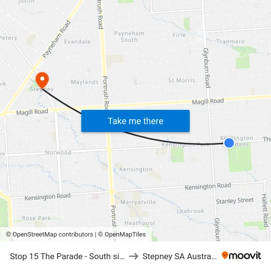 Stop 15 The Parade - South side to Stepney SA Australia map