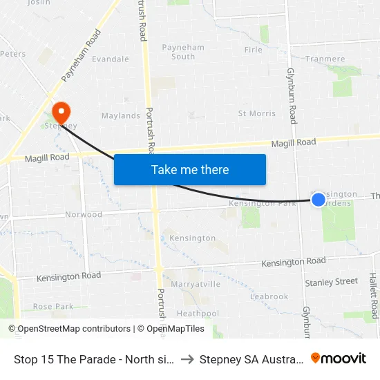 Stop 15 The Parade - North side to Stepney SA Australia map