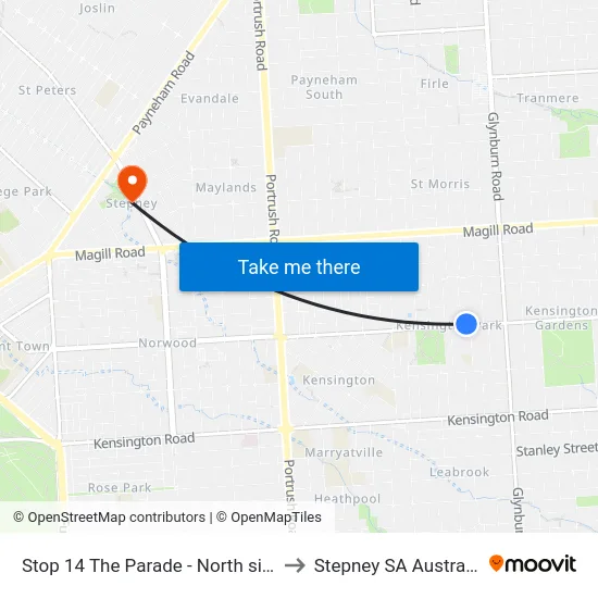 Stop 14 The Parade - North side to Stepney SA Australia map