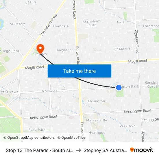 Stop 13 The Parade - South side to Stepney SA Australia map
