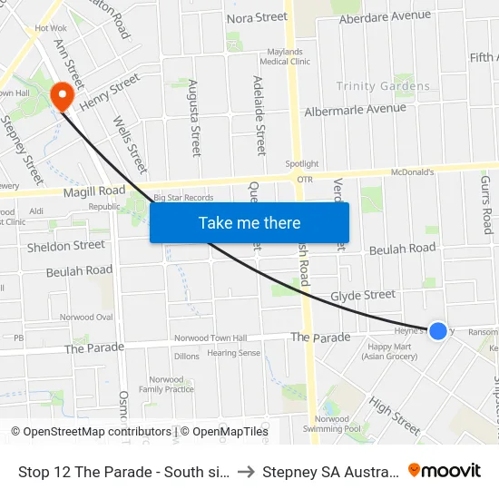 Stop 12 The Parade - South side to Stepney SA Australia map