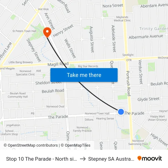 Stop 10 The Parade - North side to Stepney SA Australia map
