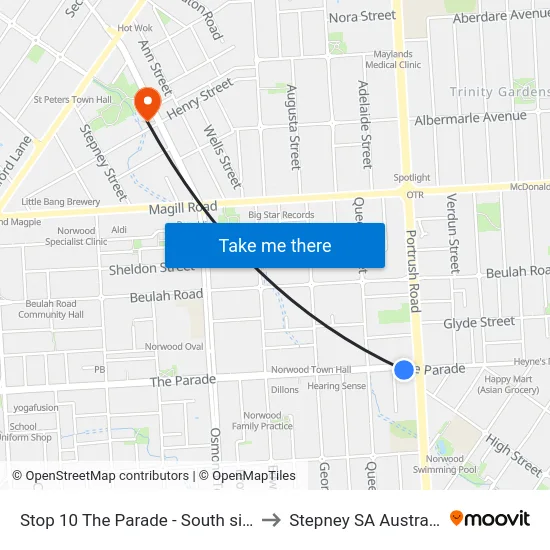 Stop 10 The Parade - South side to Stepney SA Australia map