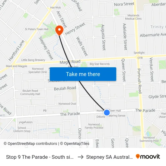 Stop 9 The Parade - South side to Stepney SA Australia map
