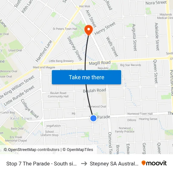 Stop 7 The Parade - South side to Stepney SA Australia map