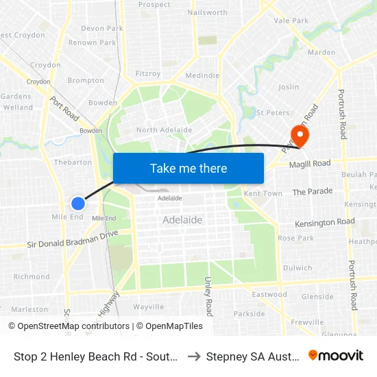 Stop 2 Henley Beach Rd - South side to Stepney SA Australia map