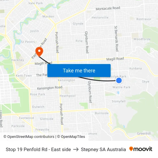 Stop 19 Penfold Rd - East side to Stepney SA Australia map