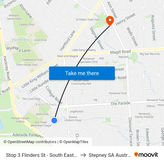 Stop 3 Flinders St - South East side to Stepney SA Australia map