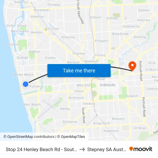 Stop 24 Henley Beach Rd - South side to Stepney SA Australia map