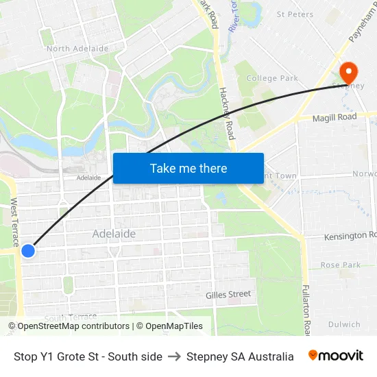 Stop Y1 Grote St - South side to Stepney SA Australia map