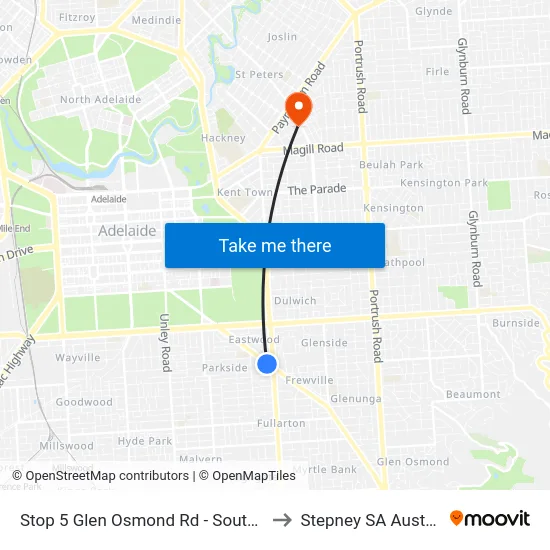 Stop 5 Glen Osmond Rd - South side to Stepney SA Australia map
