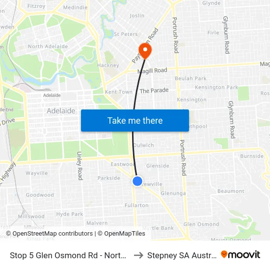 Stop 5 Glen Osmond Rd - North side to Stepney SA Australia map
