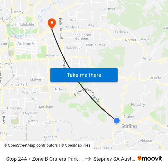 Stop 24A / Zone B Crafers Park N Ride to Stepney SA Australia map