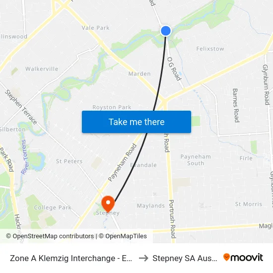 Zone A Klemzig Interchange - East side to Stepney SA Australia map