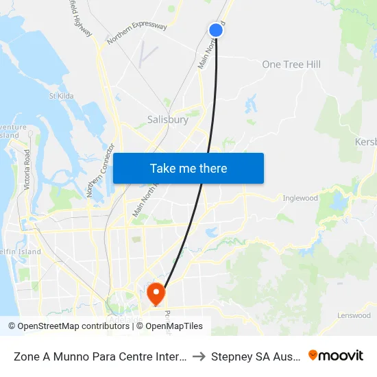 Zone A Munno Para Centre Interchange to Stepney SA Australia map