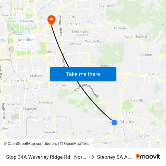 Stop 34A Waverley Ridge Rd - North West side to Stepney SA Australia map
