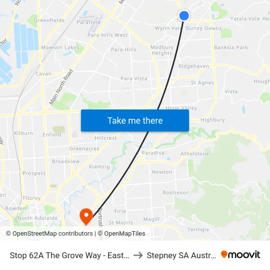Stop 62A The Grove Way - East side to Stepney SA Australia map
