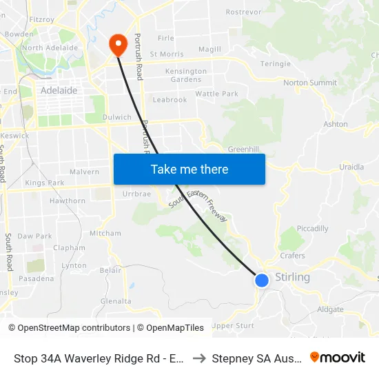 Stop 34A Waverley Ridge Rd - East side to Stepney SA Australia map