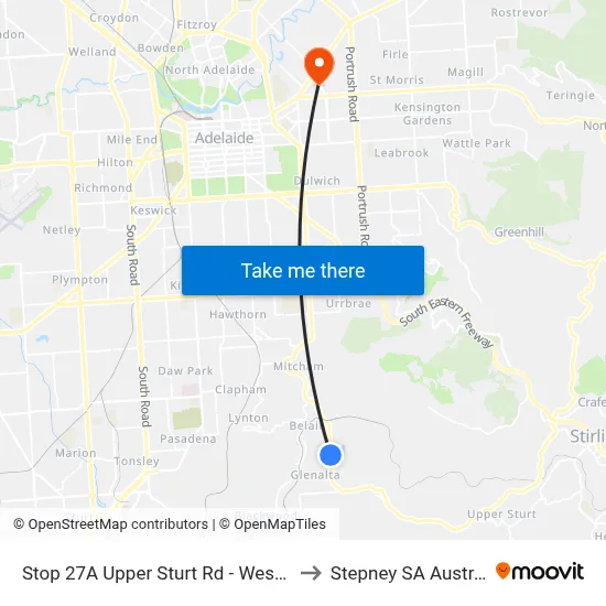 Stop 27A Upper Sturt Rd - West side to Stepney SA Australia map
