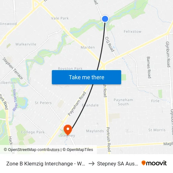 Zone B Klemzig Interchange - West side to Stepney SA Australia map