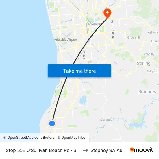 Stop 55E O'Sullivan Beach Rd - South side to Stepney SA Australia map