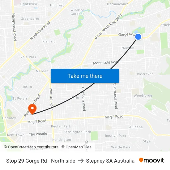 Stop 29 Gorge Rd - North side to Stepney SA Australia map