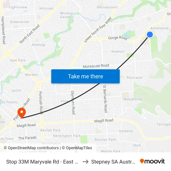 Stop 33M Maryvale Rd - East side to Stepney SA Australia map