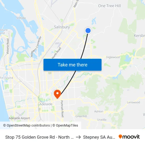 Stop 75 Golden Grove Rd - North West side to Stepney SA Australia map