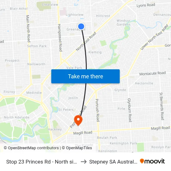Stop 23 Princes Rd - North side to Stepney SA Australia map