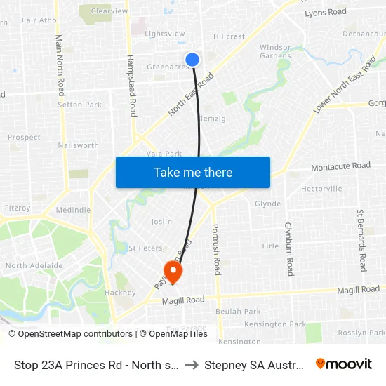 Stop 23A Princes Rd - North side to Stepney SA Australia map